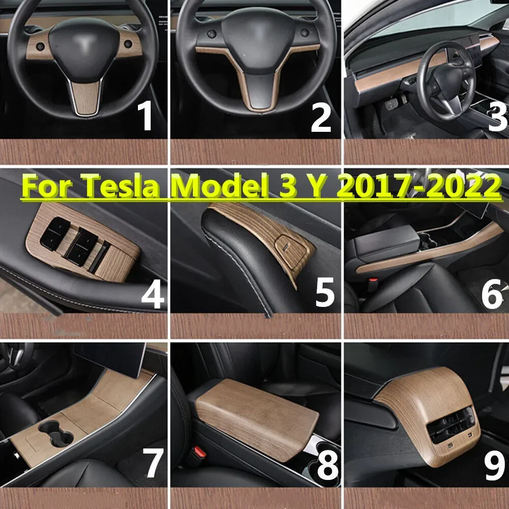 

ABS Wood Grain Steering Wheel Strip Cover Trim Dashboard Center Console Wrap Panel For Tesla Model 3 Y 2017 2018 2019 2020-2023