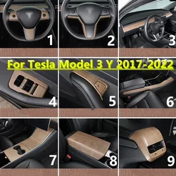 ABS Wood Grain Steering Wheel Strip Cover Trim Dashboard Center Console Wrap Panel For Tesla Model 3 Y 2017 2018 2019 2020-2023