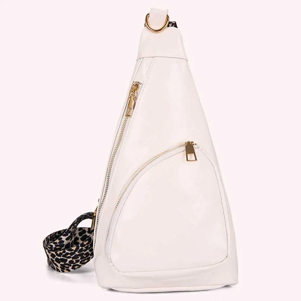 

Women PU Chest Bag Vintage Waist Bag Adjustable Strap Fashion Fanny Pack Dual Zipper Multi Pockets Simple Satchel Bag