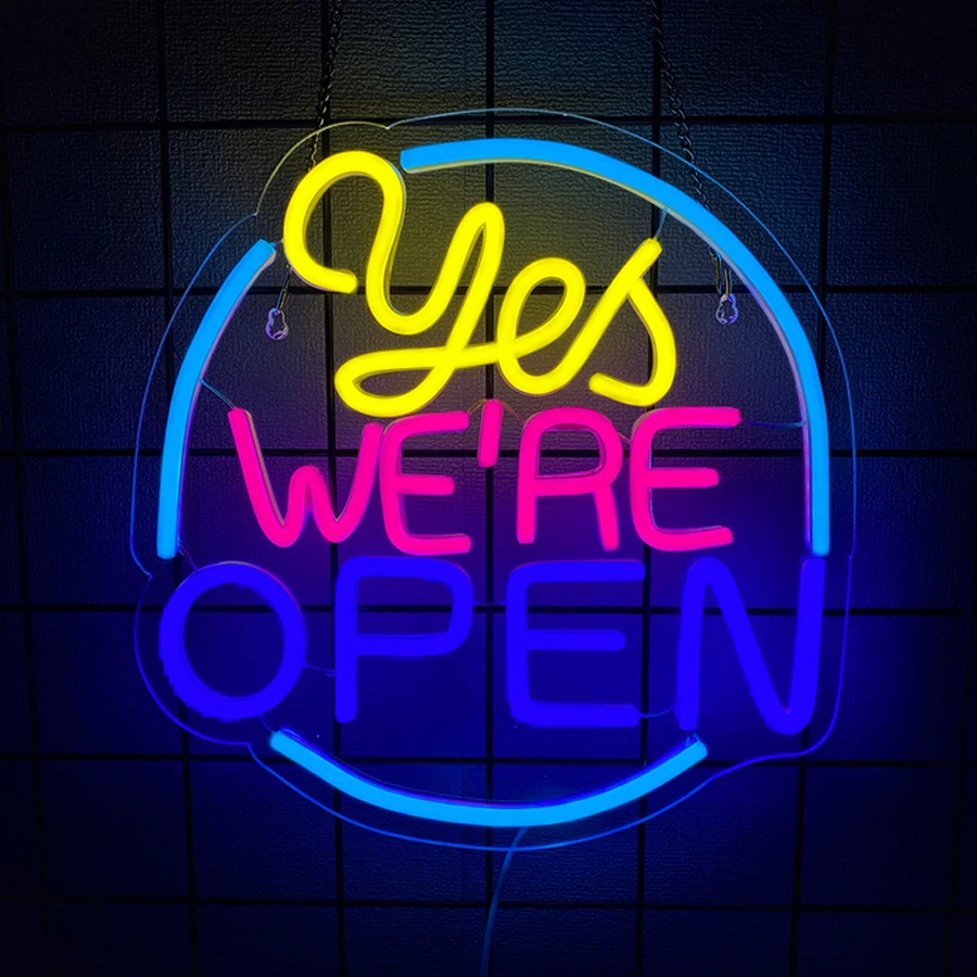Yes！We'Re Open Neon Sign For Wall Decor,Light Up Sign For Coffee Shop,Bakery Decor,Restaurant,Supermarket,Retail Store Decor