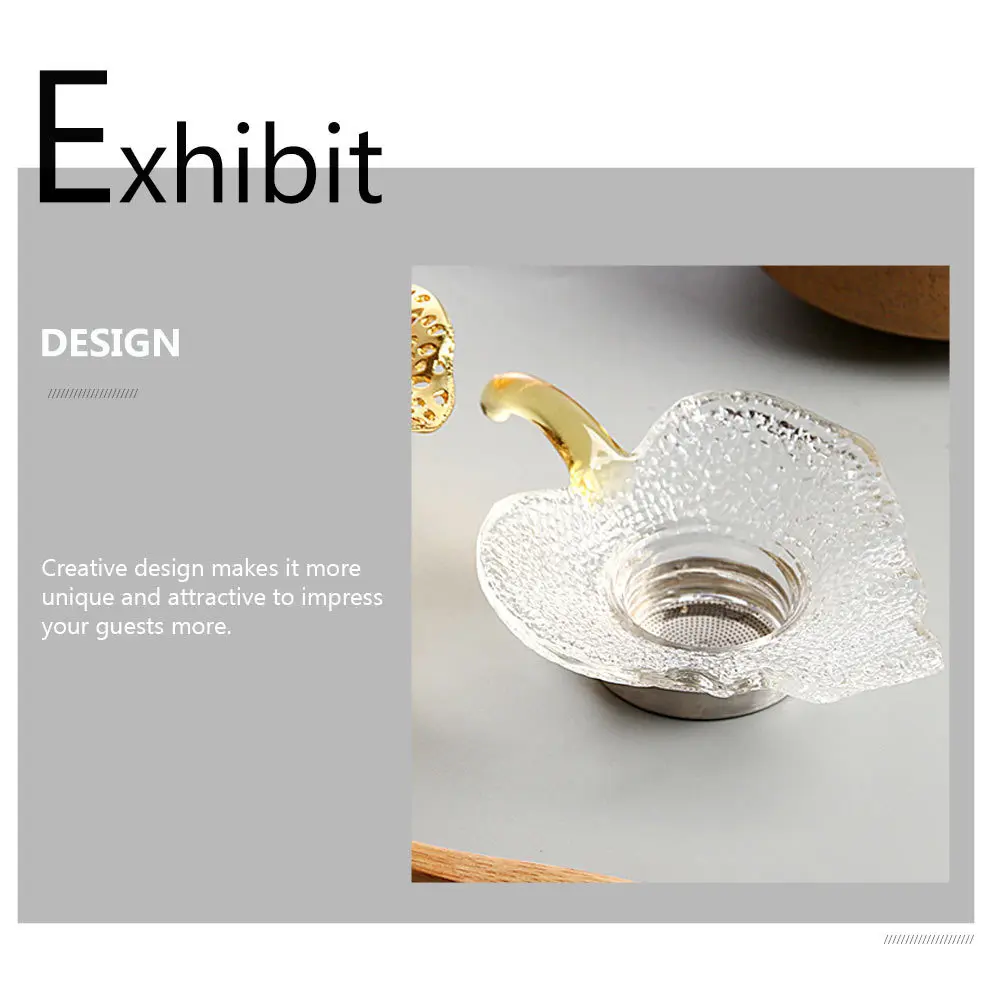 

1Set Transparent Glass Tea Strainer Premium Material Leaf Shape Filter Portable Tea Residue Infuser Heat Resistant