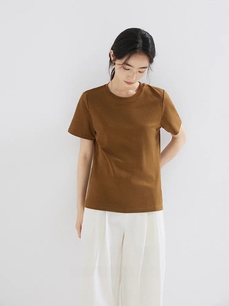 

Basic Knitted ort Sve T-irt Women's Summer Versatile Simple Commute Tee-acetate Blend Breathable Sweat-ng Tee