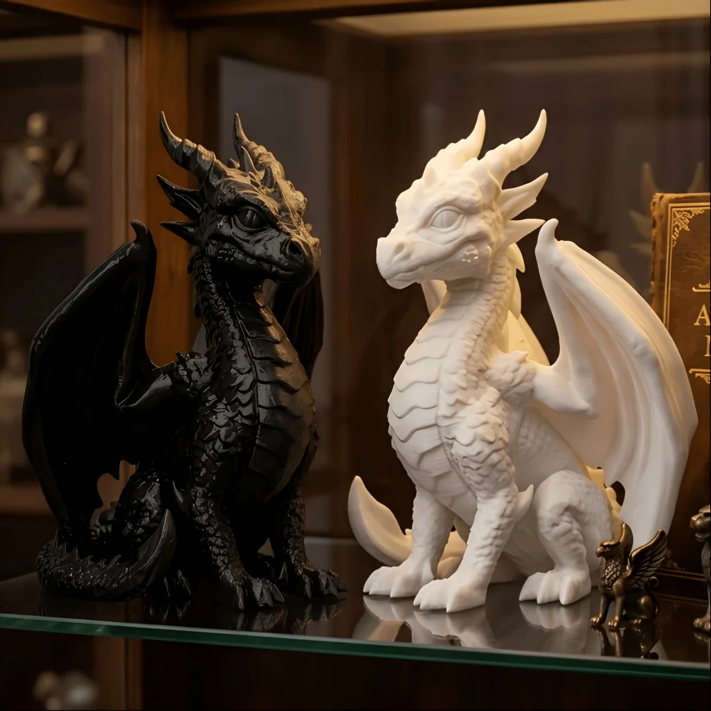 1-Piece Fire Dragon Guardian Figurine 3D Printed Mysterious Giant Dragon Ornament Fire Dragon Statue Fantasy Design Desktop Decoration Creative Gift Black