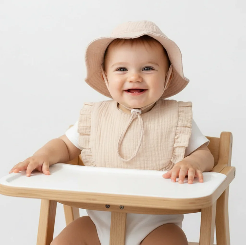 2pcs Baby Fishing Hat Feeding Bibs Set Muslin Cotton Boys Girls Bucket Hat Kids Travel Outdoor Beach Caps Infant Panama Cap