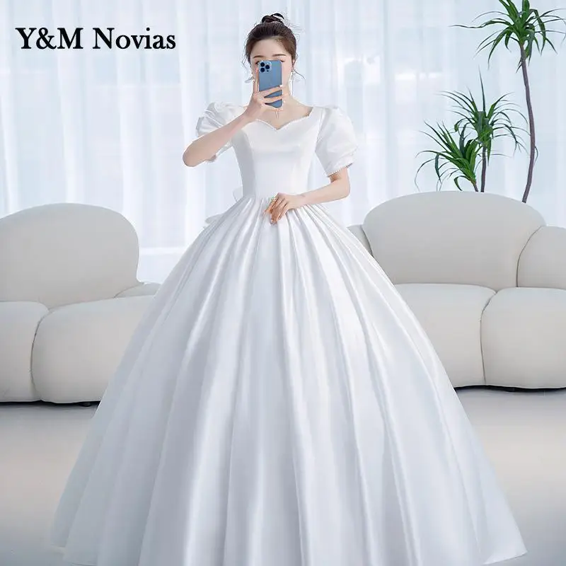 Y&m Novias Eenvoudige Satijnen Trouwjurk Voor Vrouwen Korte Mouwen Robe De Mariage 2025, Nieuwe Vestido De Novia Aangepaste Plus size