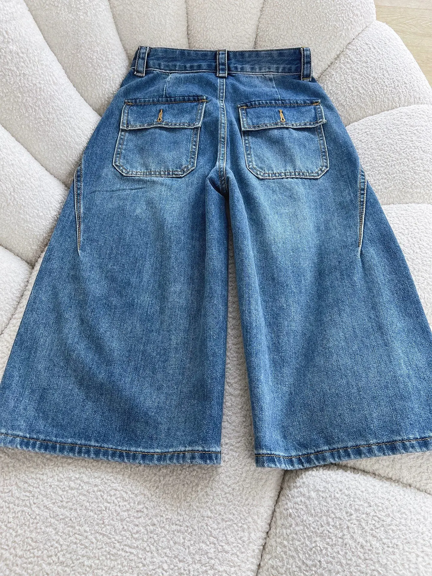

Retro Blue Denim Short Shorts for Women Summer Loose Straight American Style High Waist Pocket Detail Breathable Casual Jeans