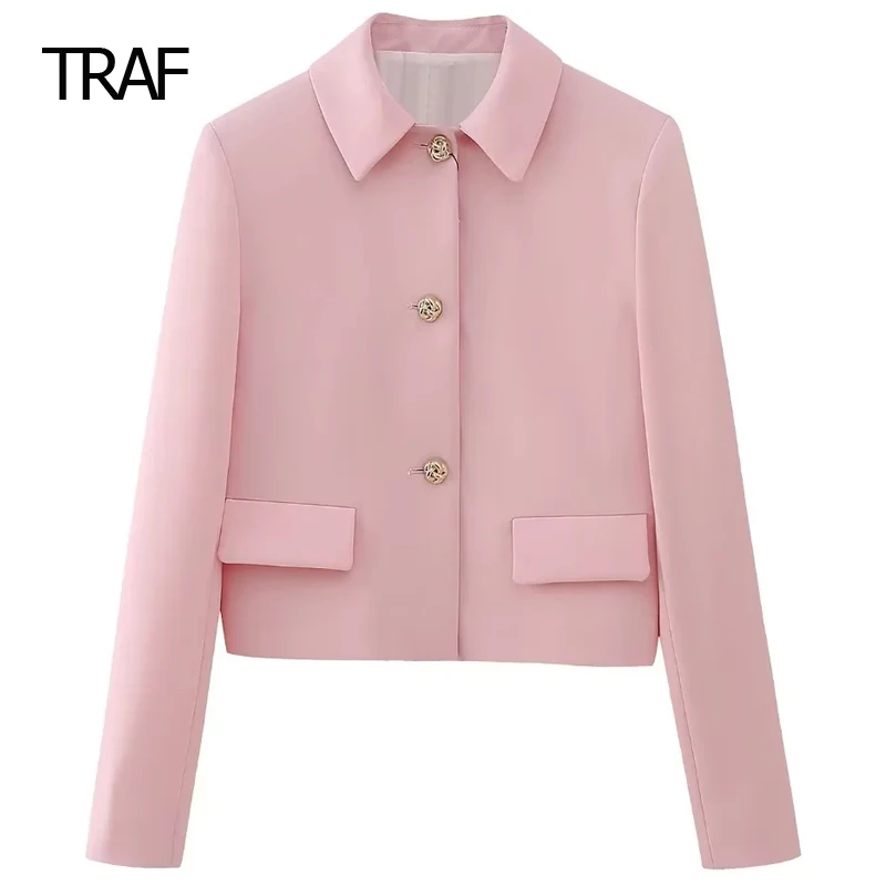 

TRAF Pink Blazers Women's Blazer Tailoring Spring 2024 Lapel Collar Long Sleeves Top New In Coat Office Wear Ladies Professional