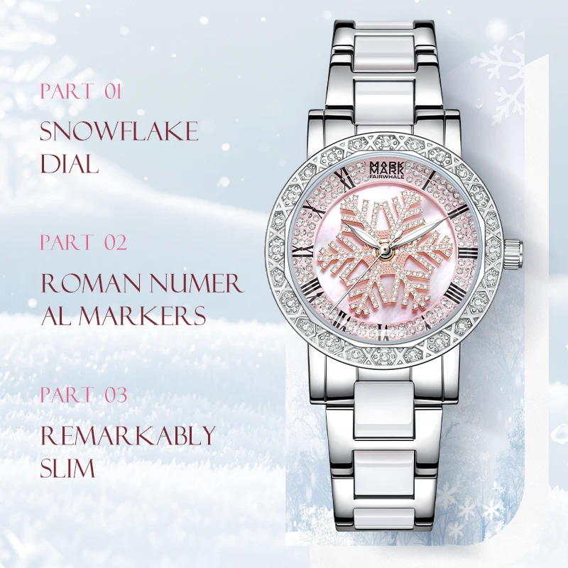MARK FAIRWHALE Women's Luxury Quartz Watch FW-3890 36MM Diamond Bezel Metal Bracelet 3ATM Water Resistant