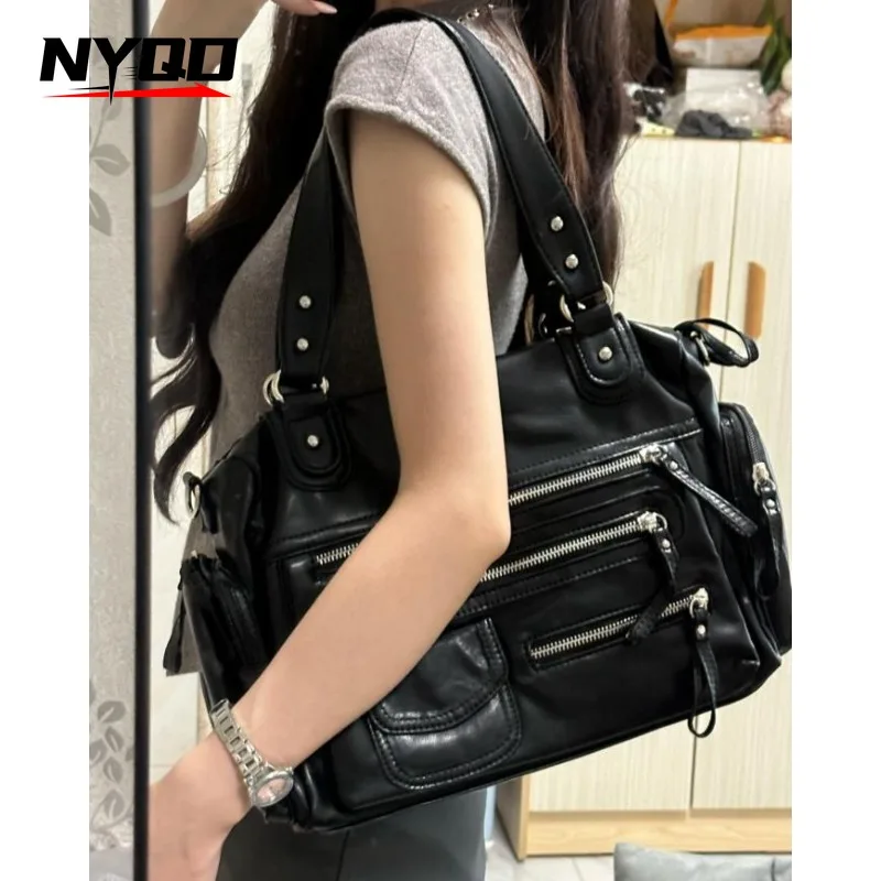 Women Retro Punk Zipper Shoulder Tote Bags Vintage Designer Large Capacity Crossbody Bags Female Motorcycle Handbag Bolso Mujer