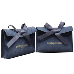 Custom logo envelope flap navy blue velvet jewellery pouches bow-knot designnecklace Bracelet jewelry bag