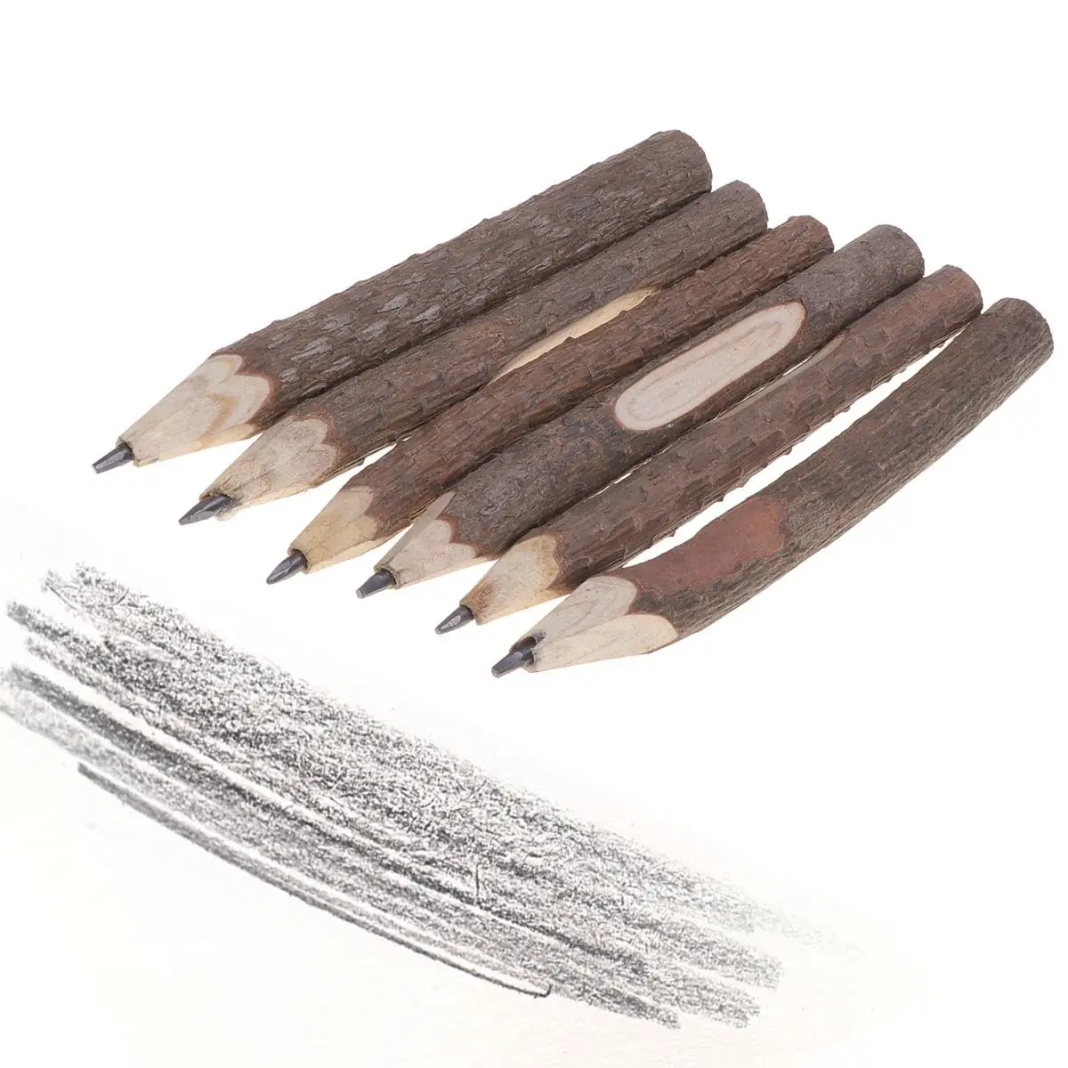 6 PCS Made Pencils Twig Score Craft Lead Natural Bark Branch Wood Tree Child