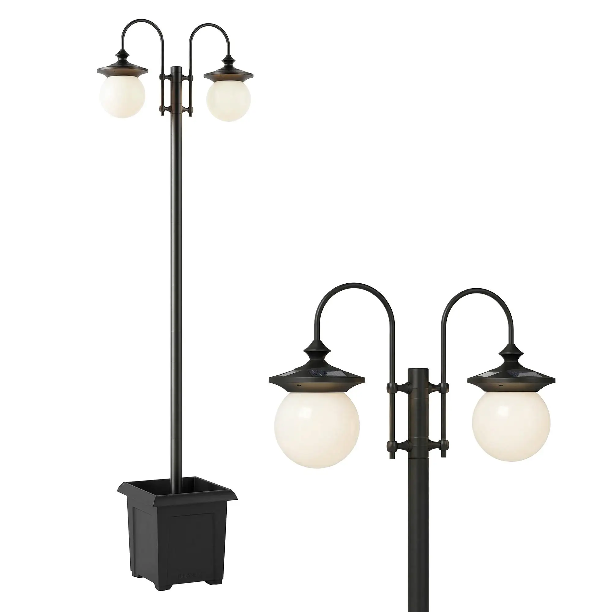 Lampe solaire de jardin à 2 têtes avec pot de plantes réglable 1,5 m IP44 automatique Blanc