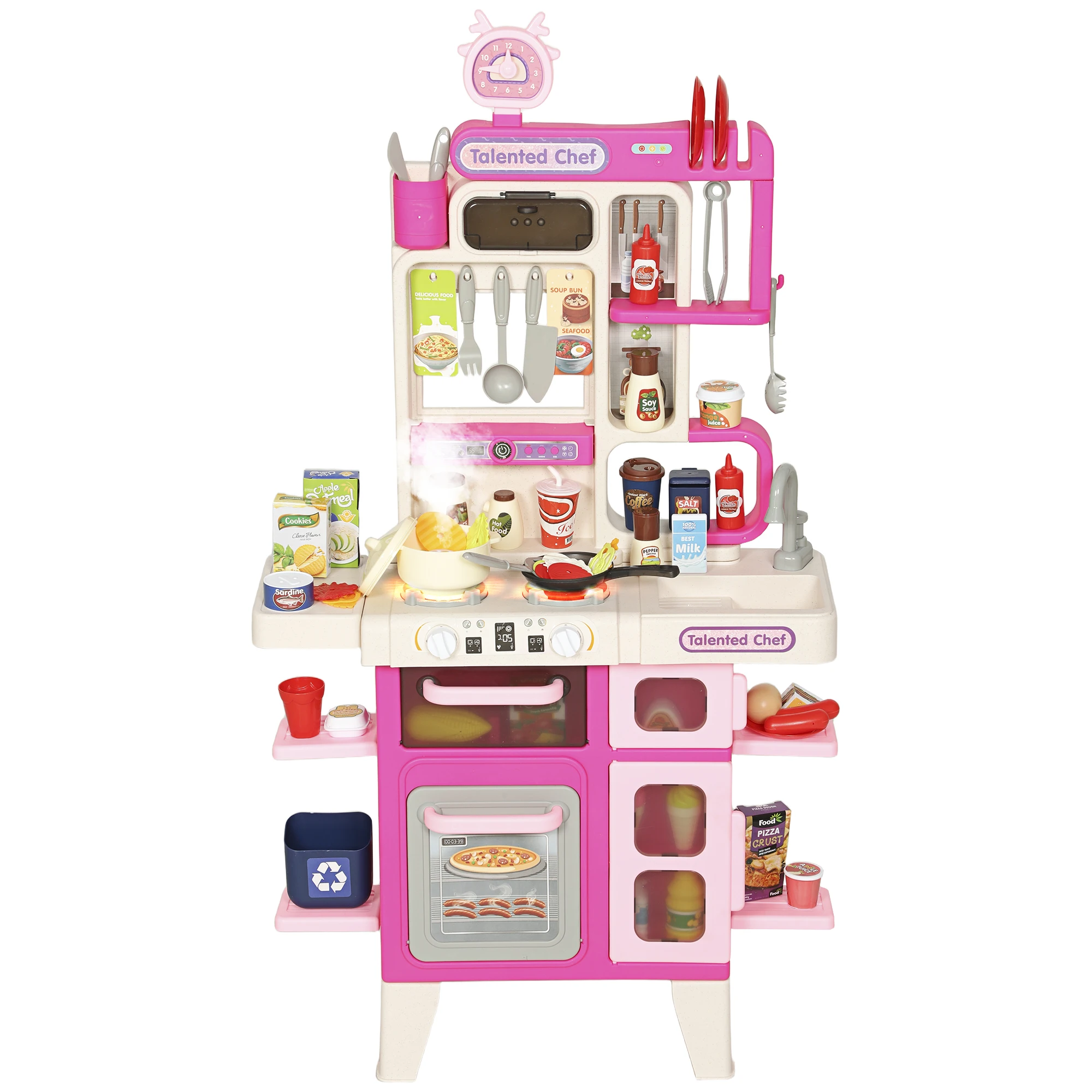 Aiyaplay speelgoedkeuken met licht en geluid, kinderkeuken met accessoires, gootsteen, potten, keukengerei en nepvoedsel, speelgoed voor kinderen vanaf 3 jaar, 52,5 x 22 x 100 cm, roze