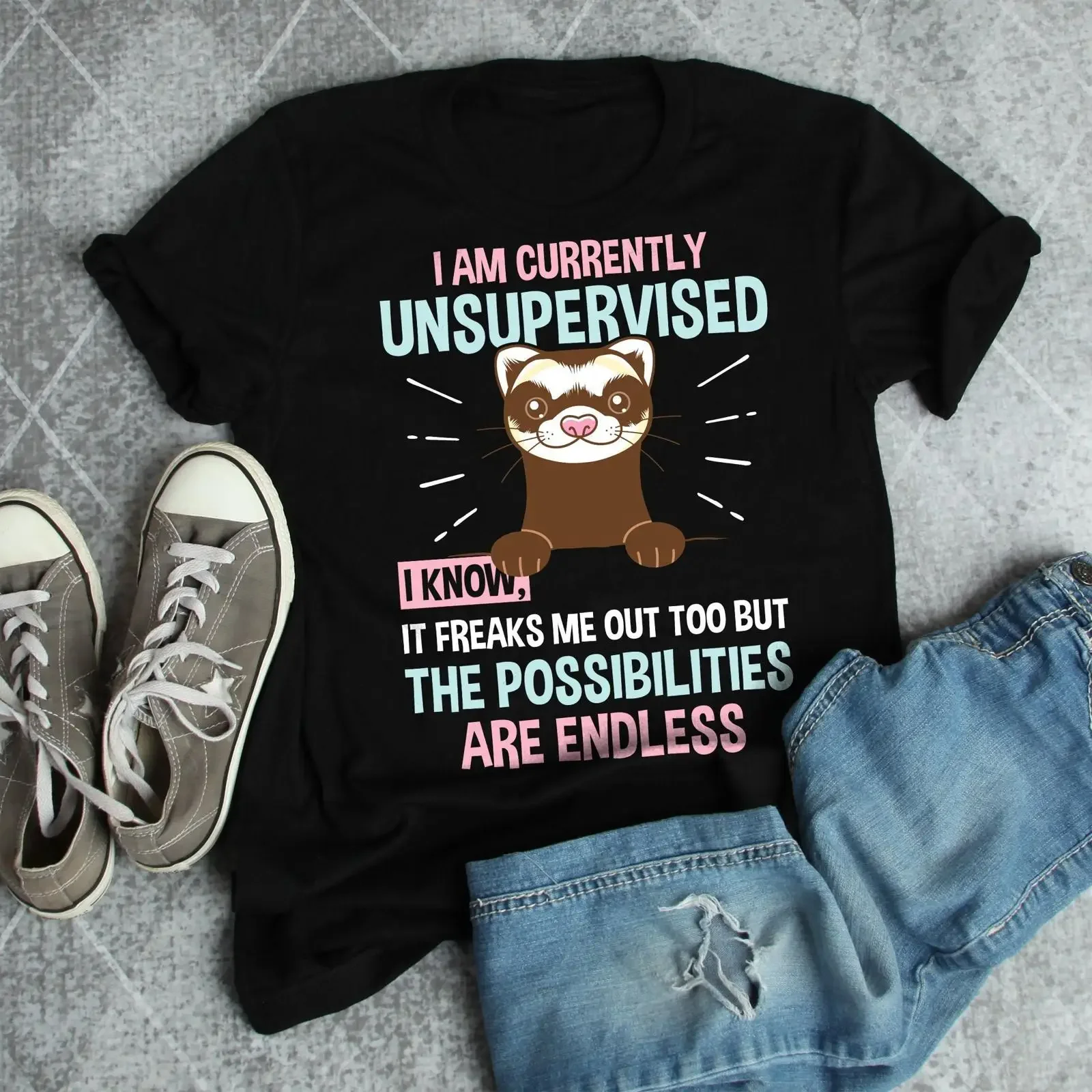 Currently Unsupervised Funny Ferret T Shirt Cute Lover for Mom Casual Pet Tops vintage Washed Stretched Versatile Soft Slightly