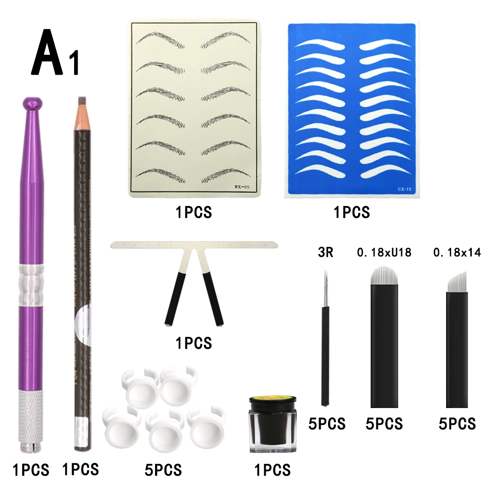 

Microblading Makeup Tattoo Kits Manual Pen Eyebrow Practice Pigment Set 14pin U18pin 3R Needle Blade Ink Ring Tattoo Accessories