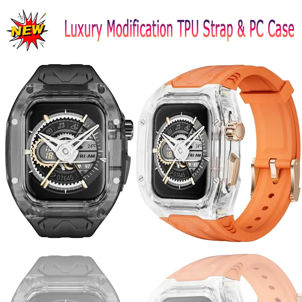 

Transparent Modification Kit For Apple Watch Ultra/2 10 9 8 7 49mm 46/42/44/45mm Strap+Case iWatch Series 6 5 4 Rubber Wristband