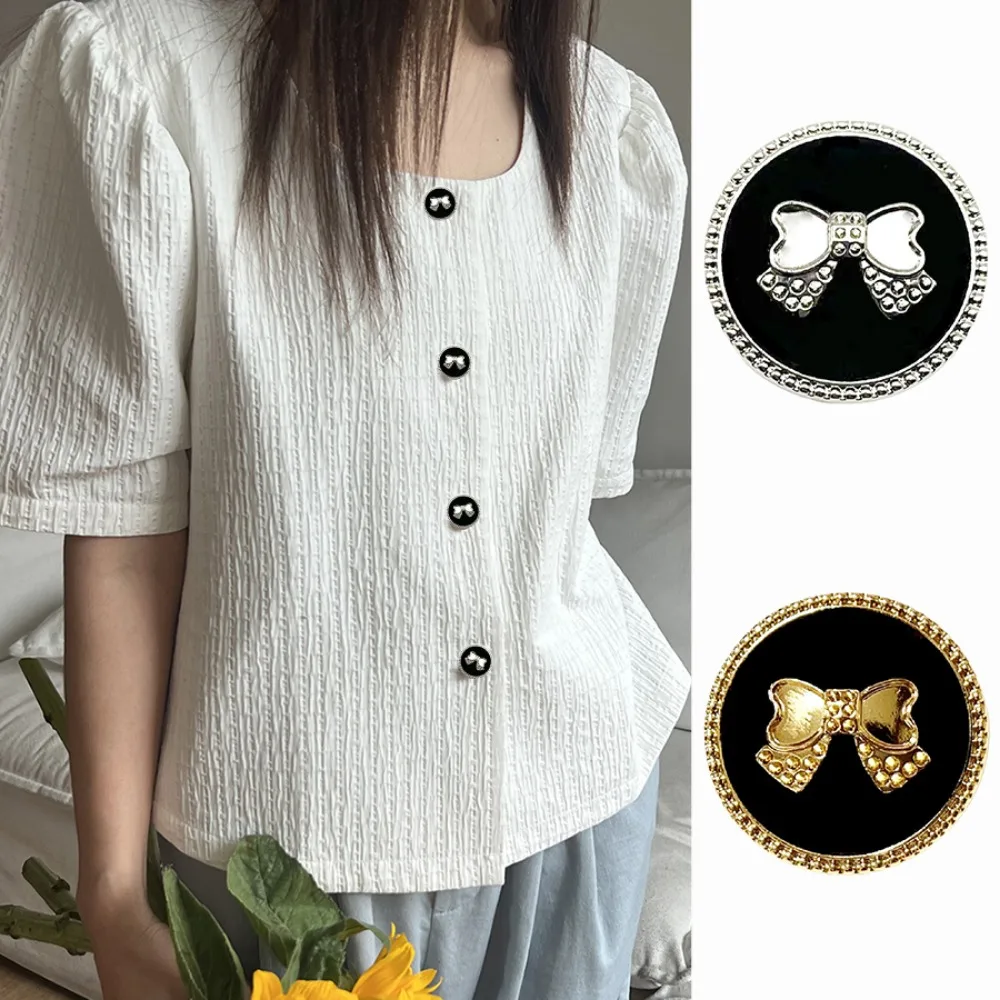 FCXDG-Elegant Bow Design Round Flocked Metal Buttons, Jacket Sweater Suit Coat Fashion Decorative Buttons Sewing Supplies，10pcs