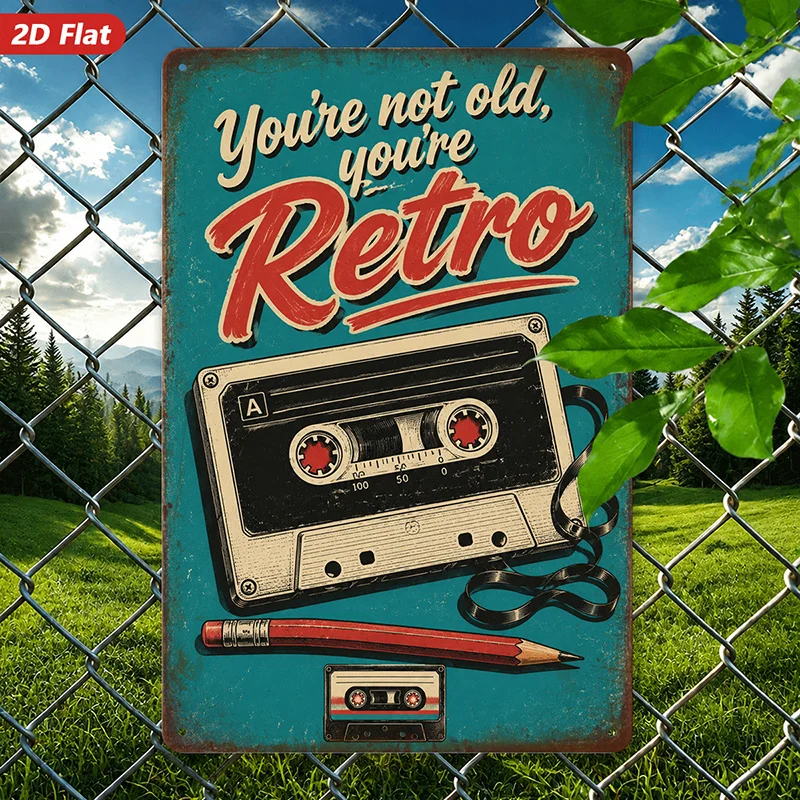2D Flat, 1pc Metal Sign Wall Art, Vintage Cassette Tape Decorative Art, Retro Style, with 