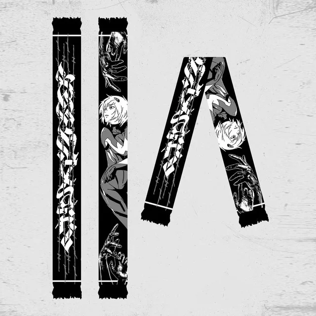Fashion Y2K Double sided scarf Versatile Japanese Anime striped knitted women\'s scarf men\'s winter scarf black tassel scarf