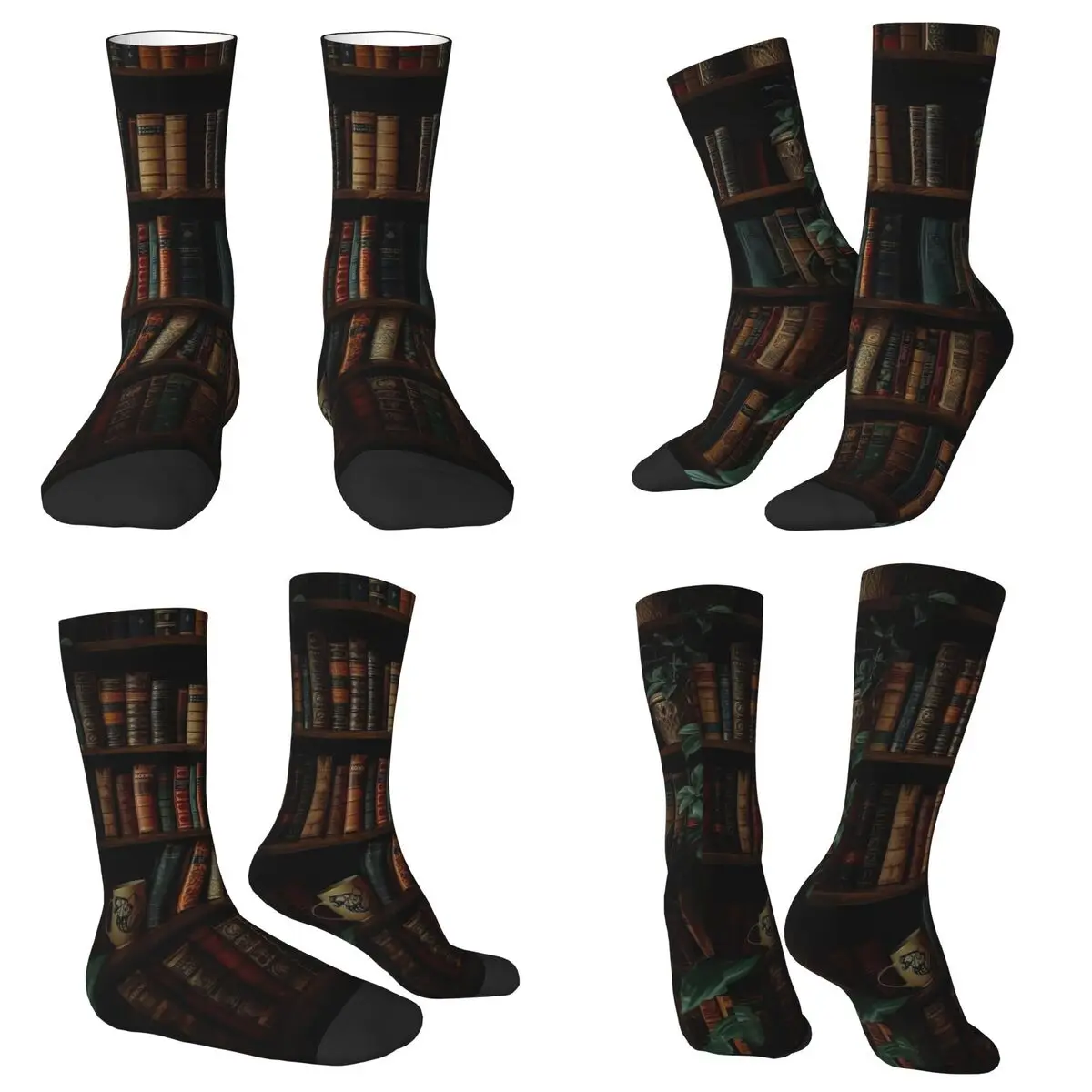 All Seasons Crew Stockings Book Bookshelf Socks Funny Long Socks for Men Women Valentine's Day Gifts