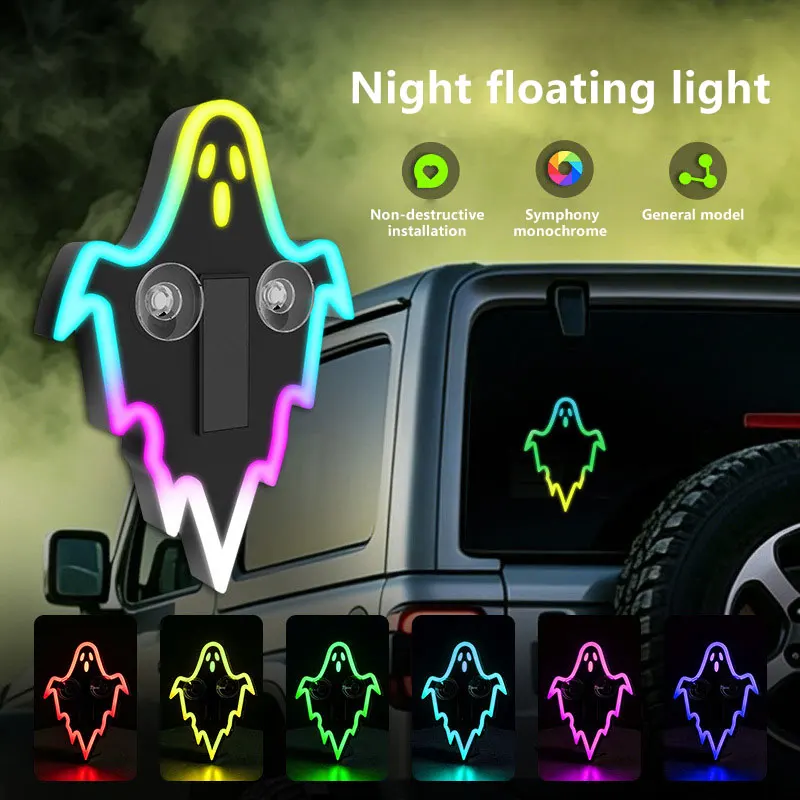 Solar Devil LED Car Ghost Ambient Light Dynamic Rear Windshield Decorative Expression Light Halloween Car Decoration Ambient