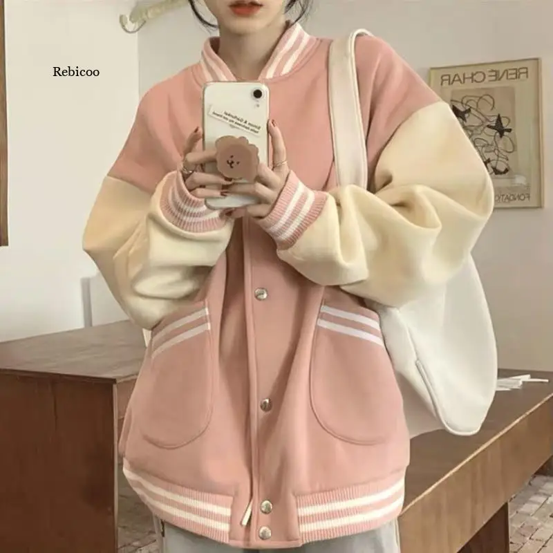 Women's Jacket Patchwork Thin Baseball Uniforms Couple Spring Autumn New Korean Loose All-match Women Oversize Coats