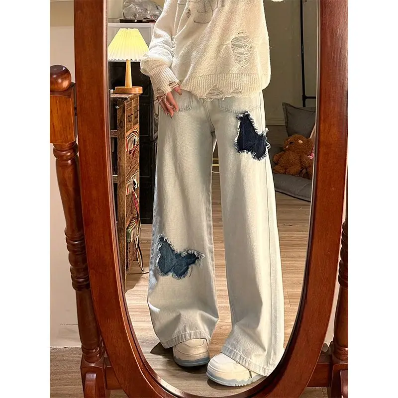 

Осень-зима, мужские джинсы больших размеров, прямые широкие брюки с высокой талией, повседневные свободные брюки с вышивкой и эффектом похудения