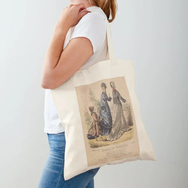 

1876 Victorian French Fashion Plate with Two Ladies and a Girl having a walk in a Park Tote Bag