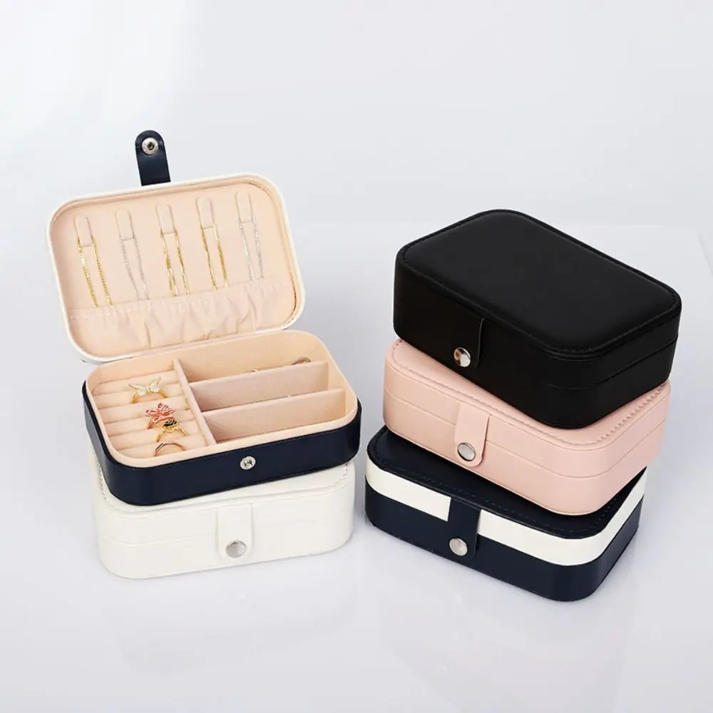 Simple Vintage Jewelry Storage Box Square Mini Necklace Ring Case Jewelry Display Case PU Leather Earring Organizer Women