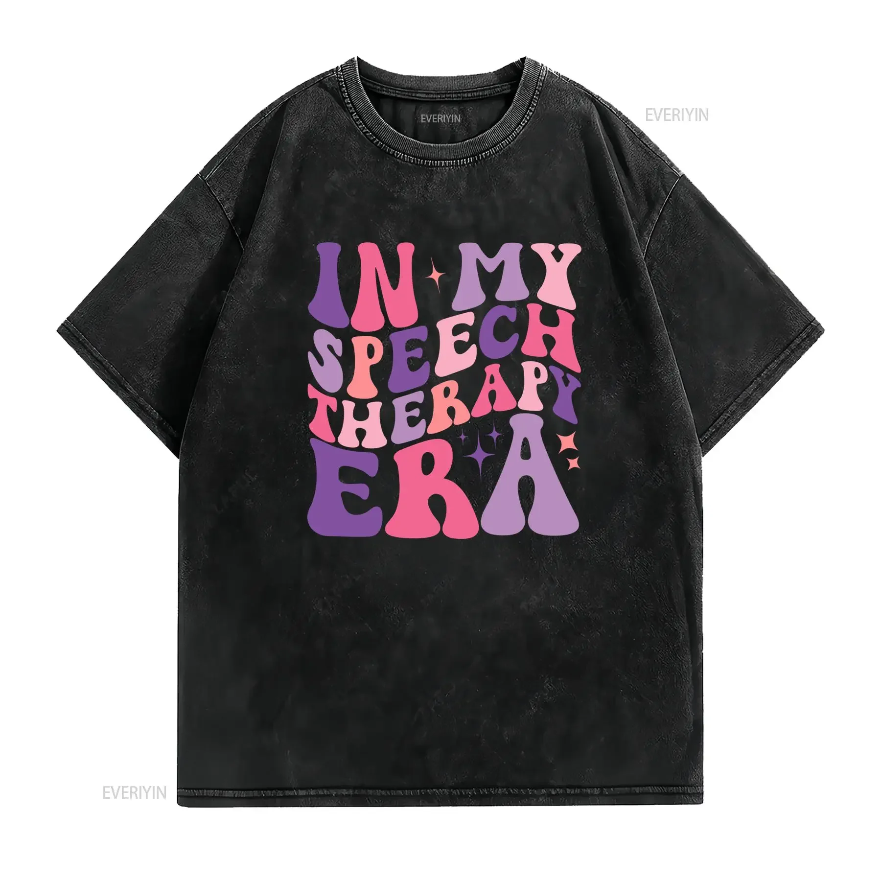 Retro Groovy In My Speech Therapy Era Slogan Print Casual T Shirt vintage Washed Top For Everyday Wear graphic streetwear