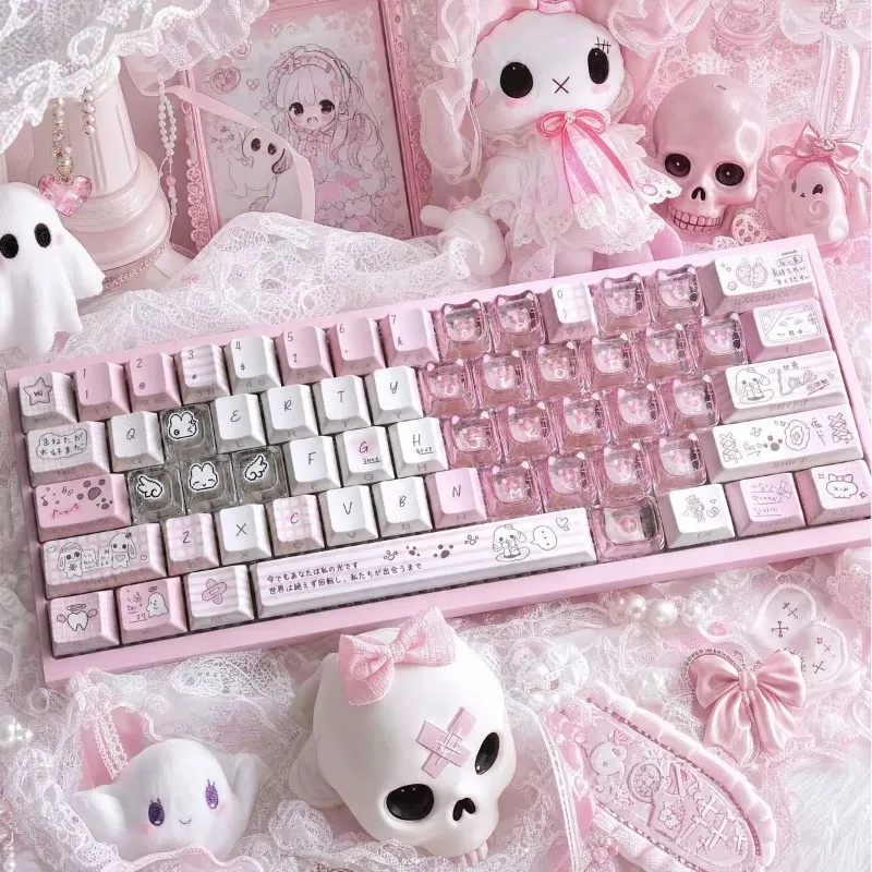 Rabbit Sleepwalking Disorder Cherry Profile Keycaps 31-171Keys Side Print Backlit PC PBT for Wooting Magnetic Switch Keyboard