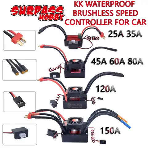 SURPASS HOBBY-impermeável sem escova controladores de velocidade para carro RC, KK ESC, 150A, 120A, 80A, 60A, 45A, 35A, 25A, 1/8, 1/10, 1/12, 1/20 RC Car