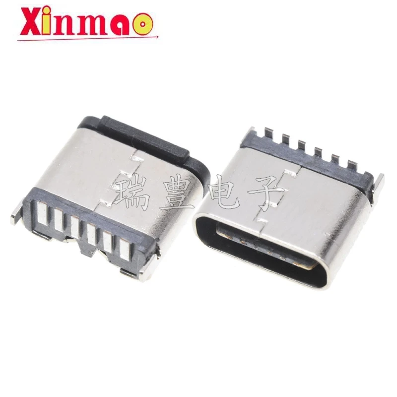 Conector USB tipo C de 10 piezas, base hembra 6p, montaje vertical, 180 grados, 6,9/10,0 h, conector trasero de puerto de carga de montaje vertical