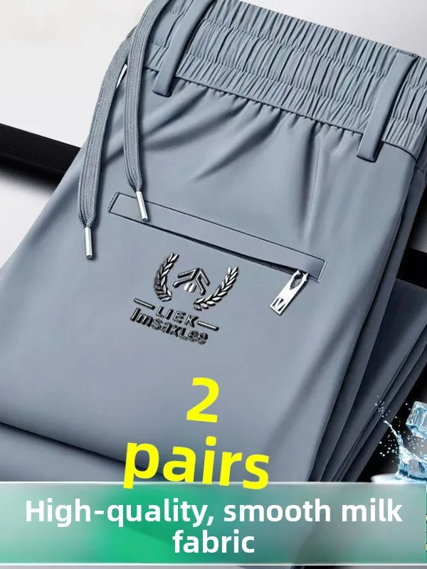Ice Silk Men's Casual Pants Summer Lightweight Straight Leg Breathable Sporty Loose Fit High Elasticity No Ironing Required