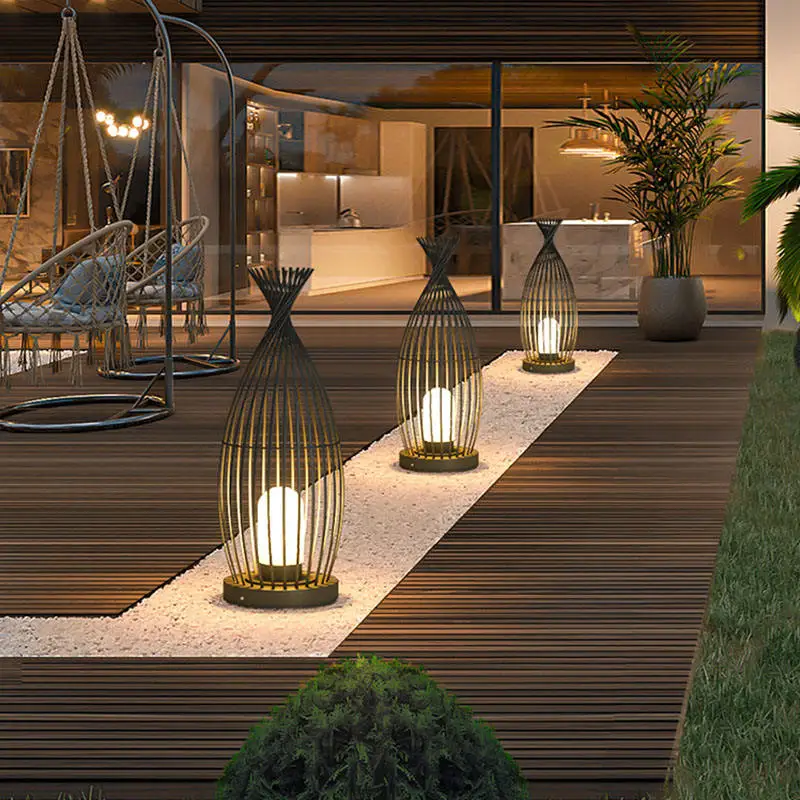 Modern Luxury Wrought Iron Designer Standing Floor Lamp Outdoor Waterproof Garden Light for Patio Villa Resort Decor