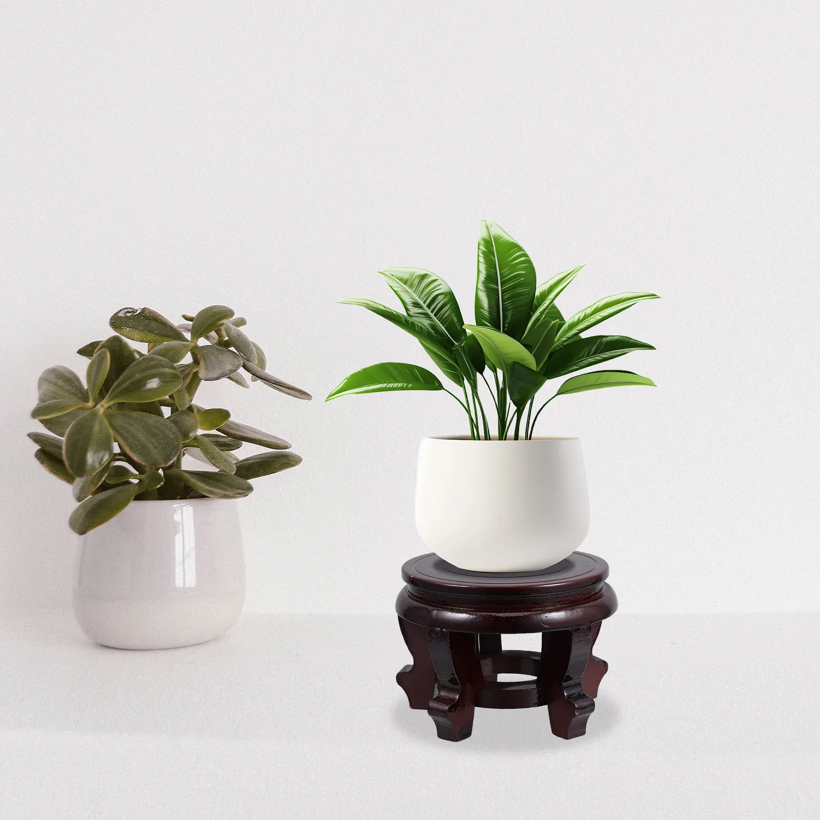 Wooden plant stool stand lifting a potted houseplant