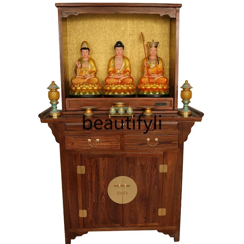 

XX39Chinese solid wood Buddhist niches, serving tables, household bases, heightening Buddhist hall cabinets, temple supplies