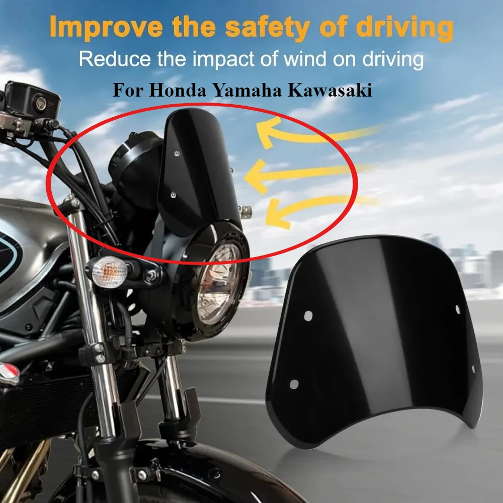 

Motorcycle Black Universal 5"-7" Headlight Adjustable Windscreen Wind Deflector Windshield For Honda Yamaha Kawasaki SRX SR
