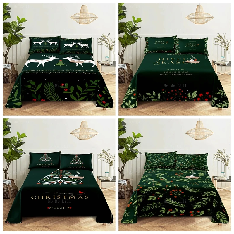 Christmas Leaves Elk Xmas Tree New Year Green Duvet Cover Bedroom Decor