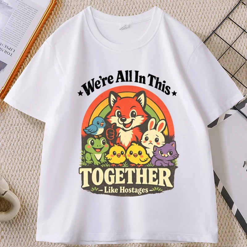 We're All in This Together T Shirt Men Women Funny Dark Humor Tshirt Retro Cartoon Crewneck Meme T-shirt Cotton Short Sleeve