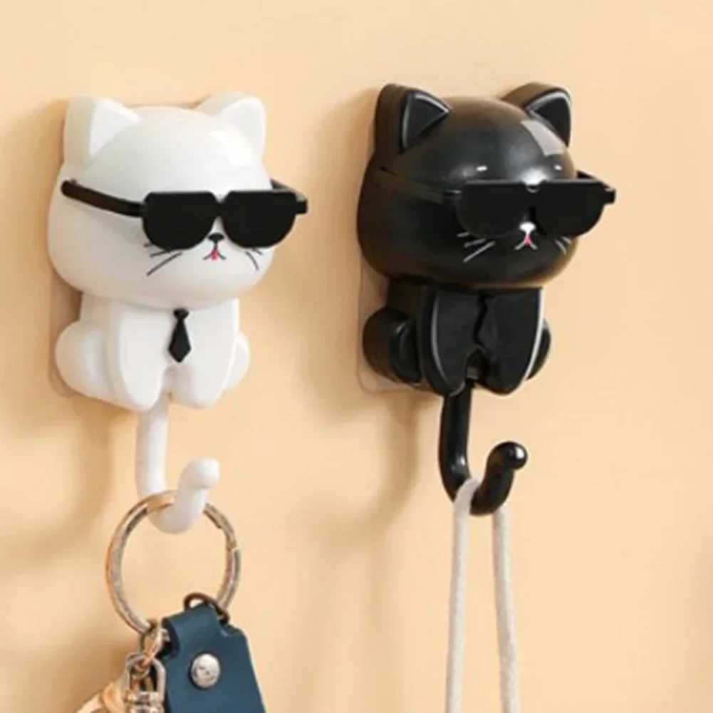 

2pcs Cartoon Kitten Hooks Sunglasses Cat Gravities Induction Decorative Hook Creative Key Holder Hooks No Punching Clothes Hooks