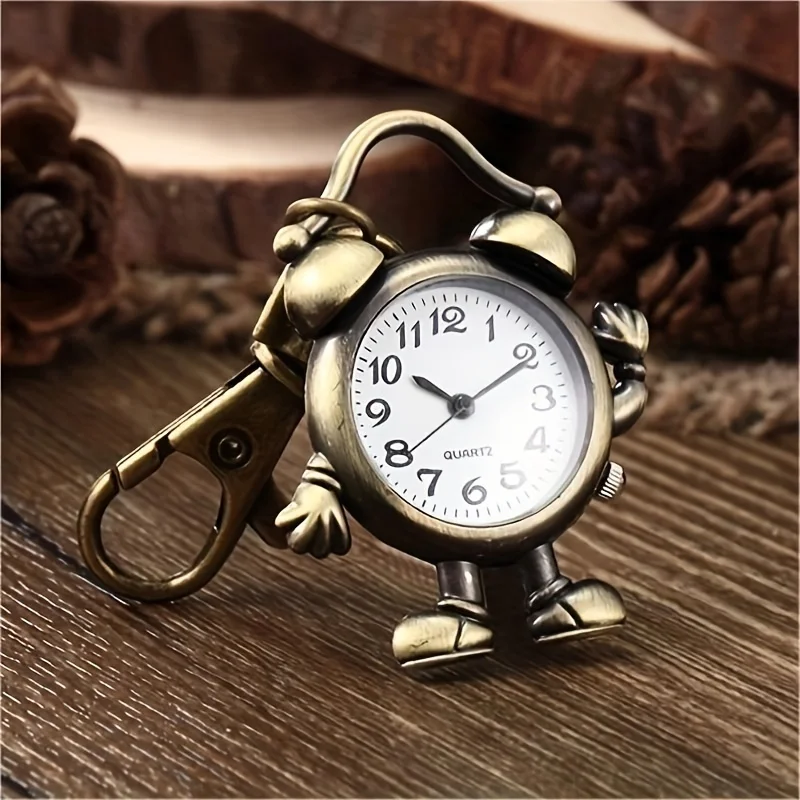 Vintage Bronze Robot Quartz Pocket Watch Arabic Numerals Round Dial Fob Clock Necklace Chain Pendant Gift Watch for Men Women