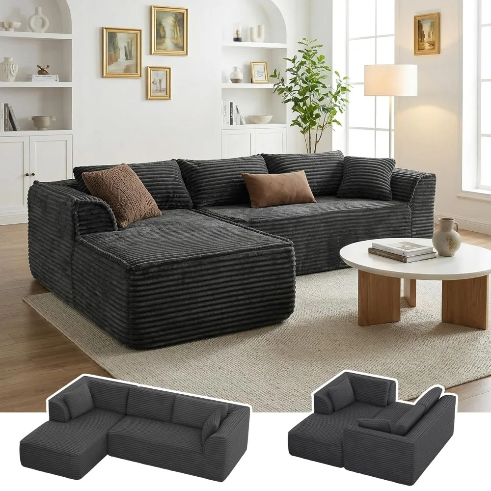 Boneless Couch with Chaise, Deep Seat Comfy Cloud Modular Sofa Corduroy Memory Foam Sectional Couches ,Customized