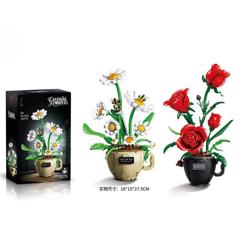 

Имитация ромашки/розы, модель растения, строительные блоки, собранная кофейная чашка, дизайн горшка, букет, орнамент, цветок, MOC, кирпичи, игрушки, подарки