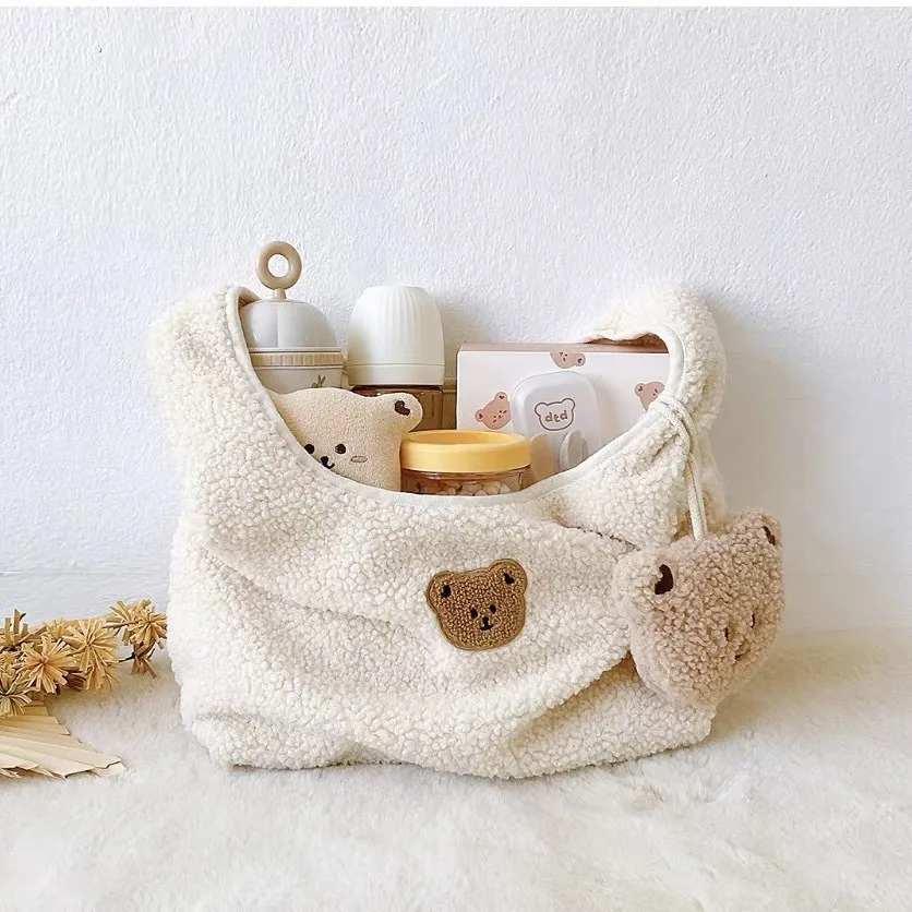 New INS Nordic Style Large Capacity Lamb Plush Mommy Bag Portable Storage Bags Multifunctional Mother Baby Bag 2024