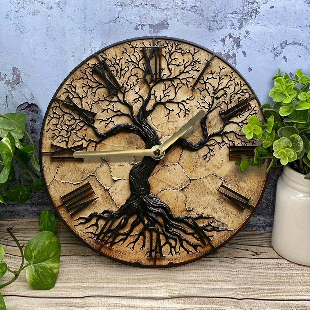 Elegant Tree of Life Silent Wall Clock - Aluminum, Ideal for Bedroom & Independence Day Decor Wall Clock Modern Design