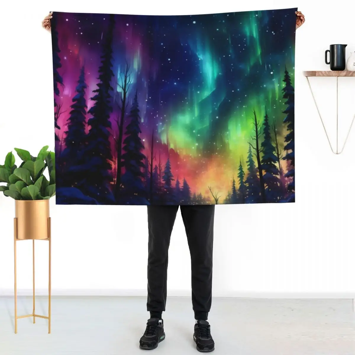 Aurora Borealis Enchanted Glowing Neon Forest Throw Blanket Stylish Decor Blanket Gift for Friends Roommate