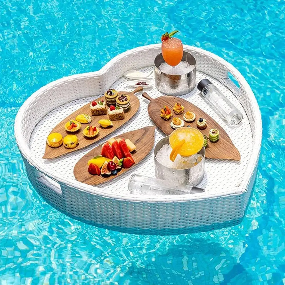 

White 60x60cm Heart-Shaped Pool Float Tray for Adult Swimming and Serving Drinks at Poolside Parties