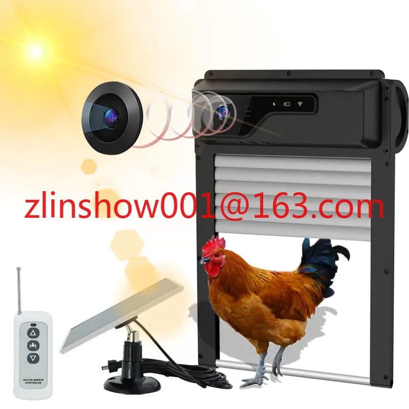 Solar powered automatic remote control chicken coop door opener with camera