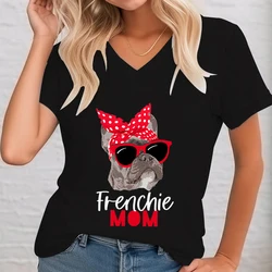 Frenchie Mom Funny T-Shirt French Bulldog Mom Shirt Dog Lover Gifts Fashion Funny French Bulldog with Glasses Short Tshirt Women